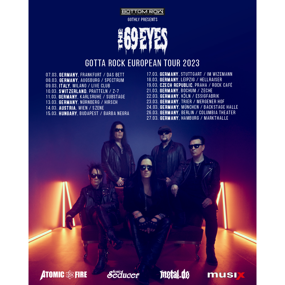 THE 69 EYES "Gotta Rock"Tour 2023 mit 10 Konzerten in Deutschland